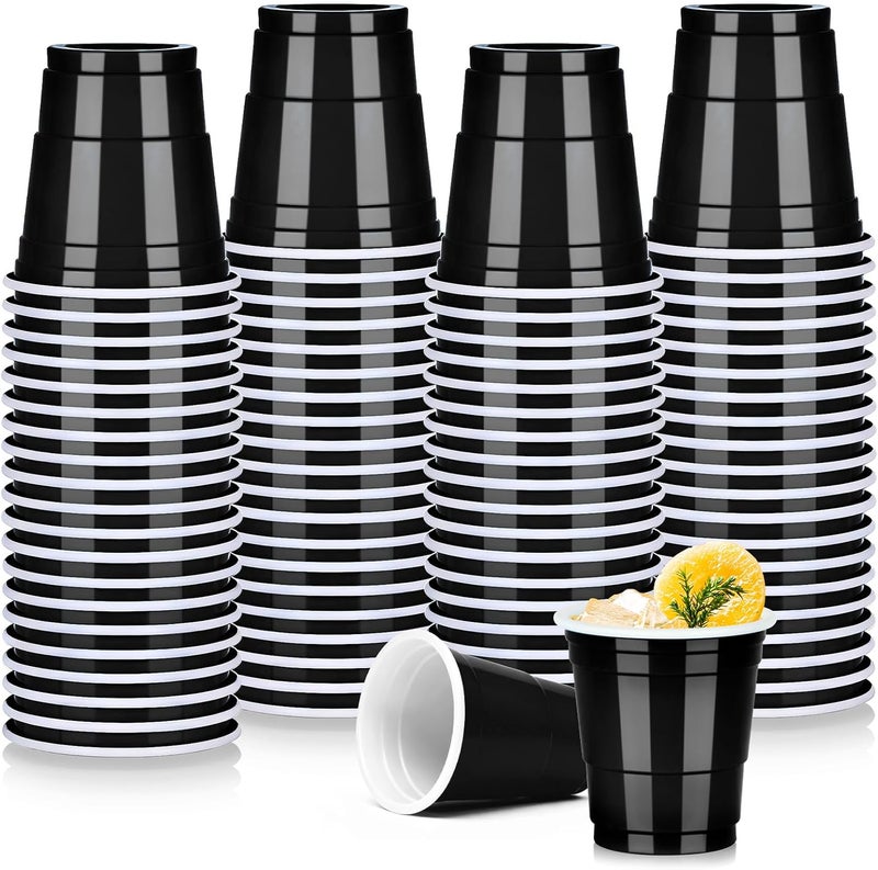 Pineburg 100Pack 2oz Disposable Shot Glasses, Black Plastic Shot Glasses, Mini Disposable Cups for Parties Valentine‘s day Carnival Weddings Graduation Party Games & Events Supplies(Black) - Image 1